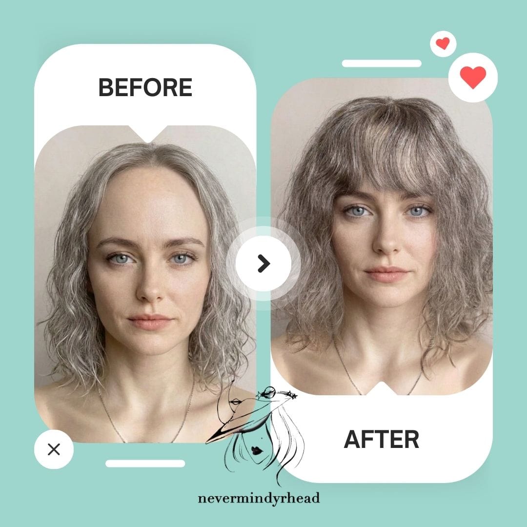 nevermindyrhead Women Gray Salt And Pepper Human Hair Topper For Thinning Hair Curly Clip-In Bangs