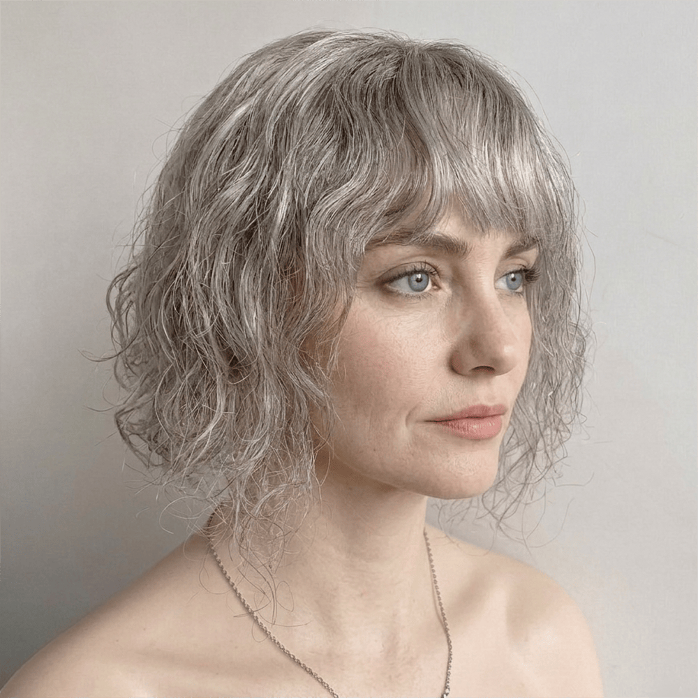 nevermindyrhead Women Gray Salt And Pepper Human Hair Topper For Thinning Hair Curly Clip-In Bangs