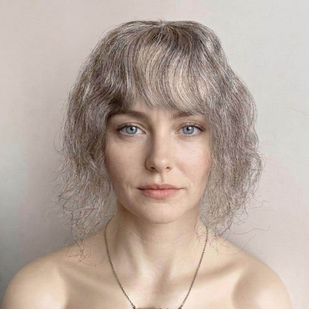 nevermindyrhead Women Gray Salt And Pepper Human Hair Topper For Thinning Hair Curly Clip-In Bangs Bangs