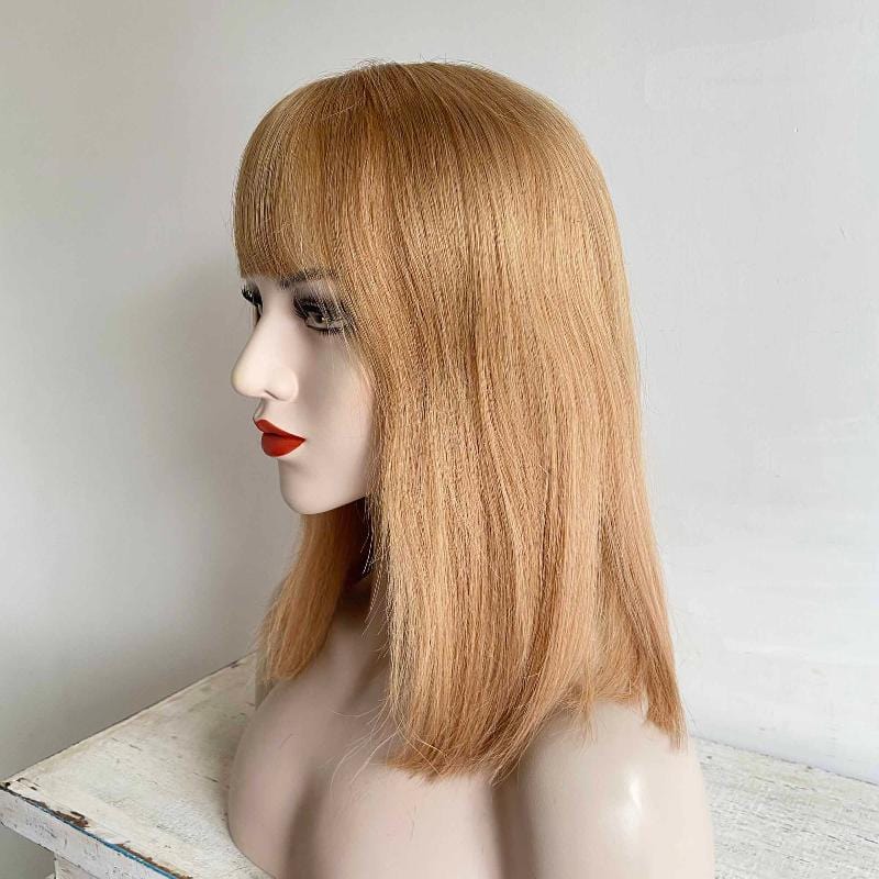 nevermindyrhead Women Honey Blonde Human Hair Wig With Bangs Bob Straight Shoulder Length