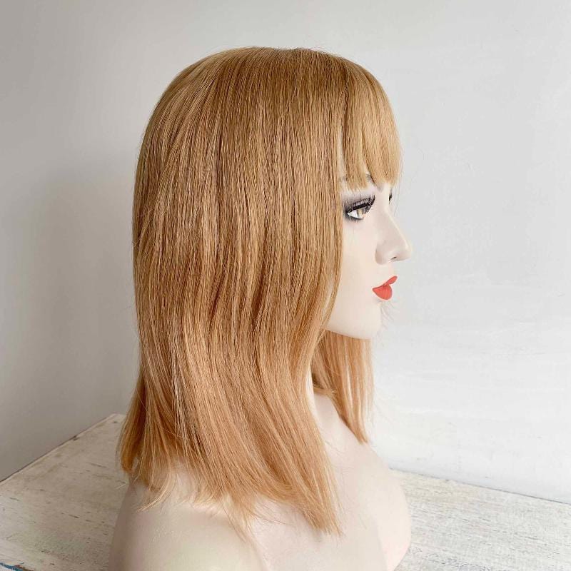 nevermindyrhead Women Honey Blonde Human Hair Wig With Bangs Bob Straight Shoulder Length