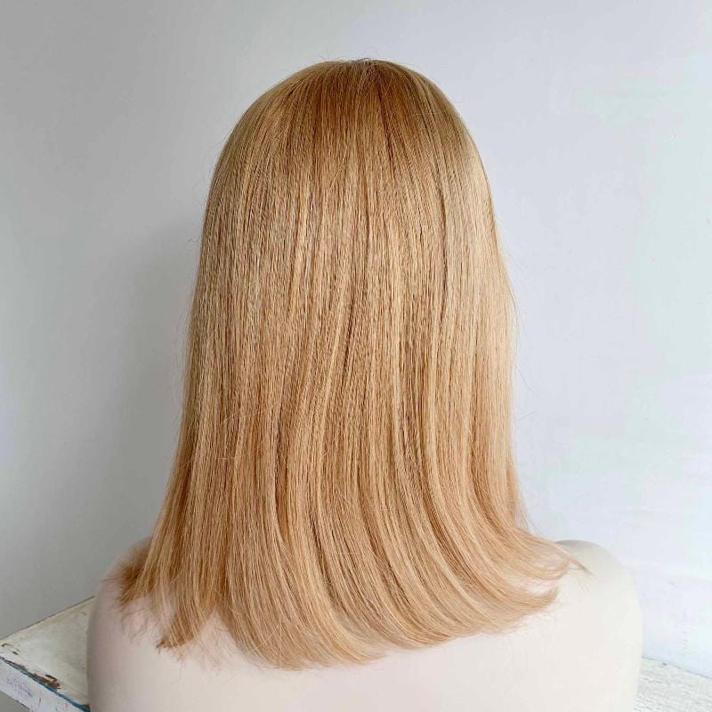 nevermindyrhead Women Honey Blonde Human Hair Wig With Bangs Bob Straight Shoulder Length