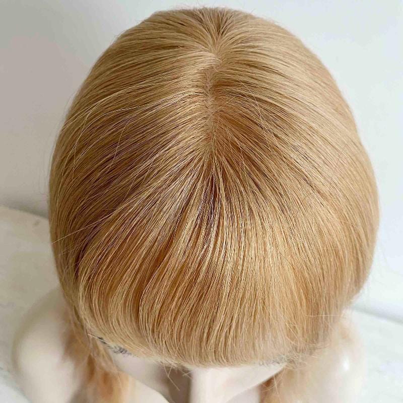 nevermindyrhead Women Honey Blonde Human Hair Wig With Bangs Bob Straight Shoulder Length