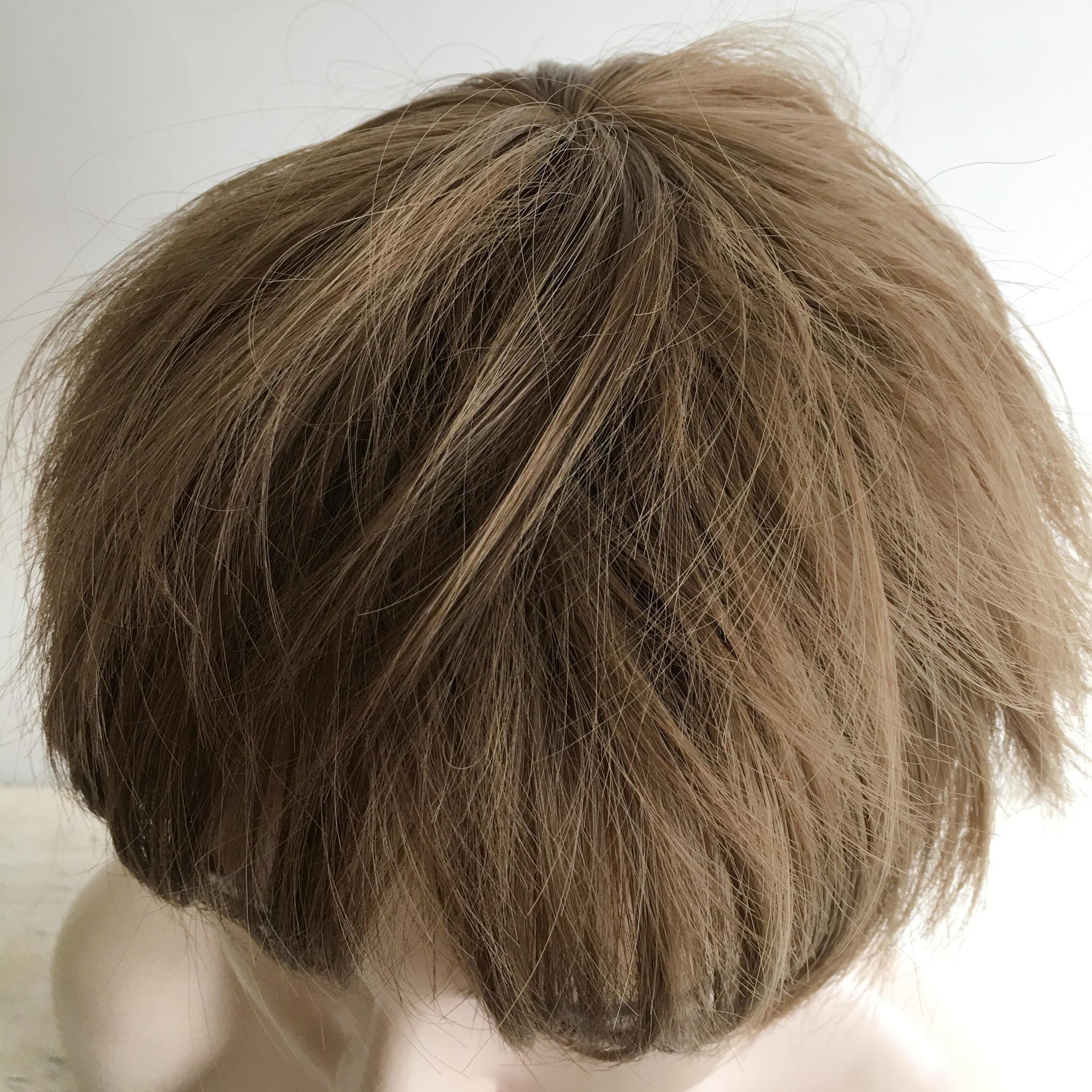 nevermindyrhead Women Honey Brown Short Straight Pixie Boy Cut Fringe Bangs Wig