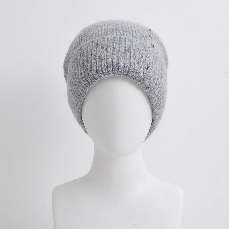 nevermindyrhead Women Knit Beanie Gray With Tiny Pearl Ornaments Soft Warm Hat