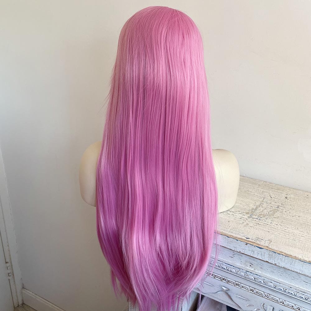 nevermindyrhead Women Lace Front Cosplay Wig Rose Pastel Pink Long Straight Middle Part