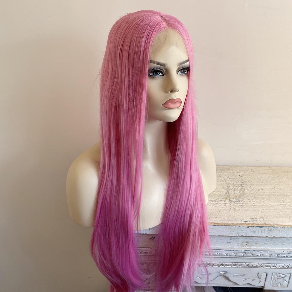 nevermindyrhead Women Lace Front Cosplay Wig Rose Pastel Pink Long Straight Middle Part