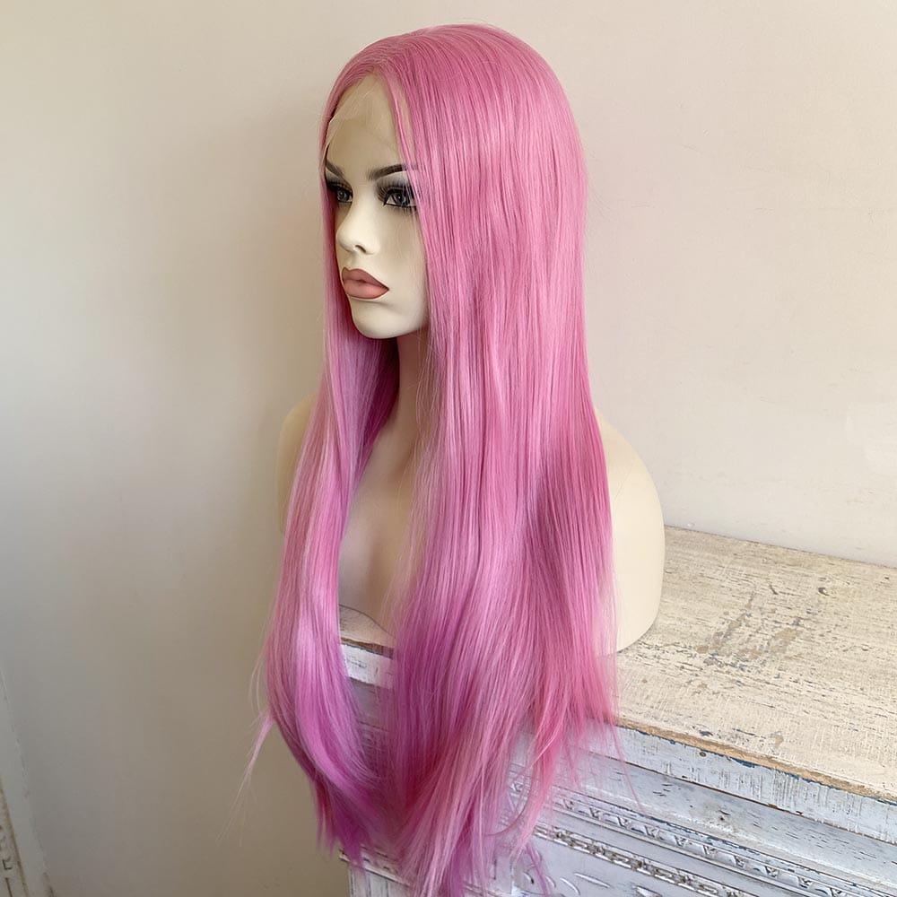 nevermindyrhead Women Lace Front Cosplay Wig Rose Pastel Pink Long Straight Middle Part