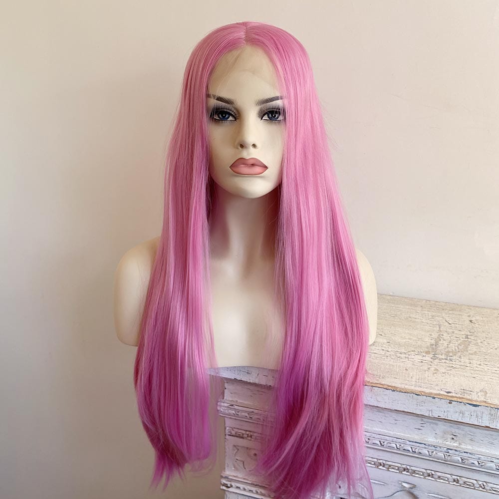 nevermindyrhead Women Lace Front Cosplay Wig Rose Pastel Pink Long Straight Middle Part