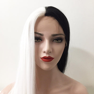 Women Lace Front Split Colors Black White Long Straight Middle Part Wig