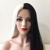 Women Lace Front Split Colors Black White Long Straight Middle Part Wig