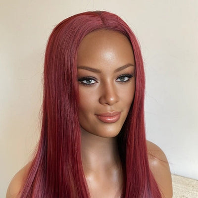 Women Lace Front Wig Burgundy Dark Wine Red Long Straight Middle Part