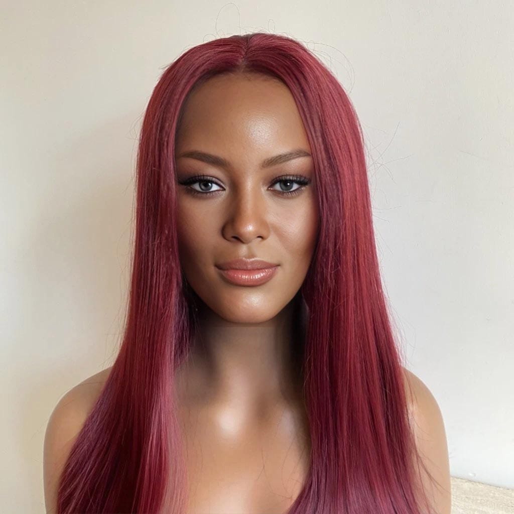 nevermindyrhead Women Lace Front Wig Burgundy Dark Wine Red Long Straight Middle Part