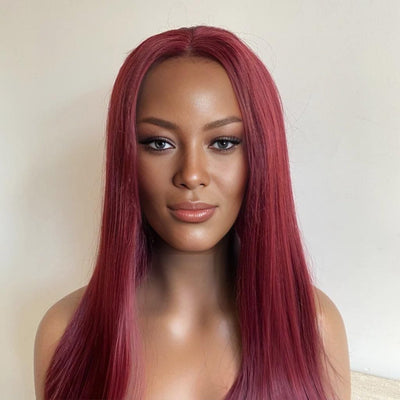 Women Lace Front Wig Burgundy Dark Wine Red Long Straight Middle Part