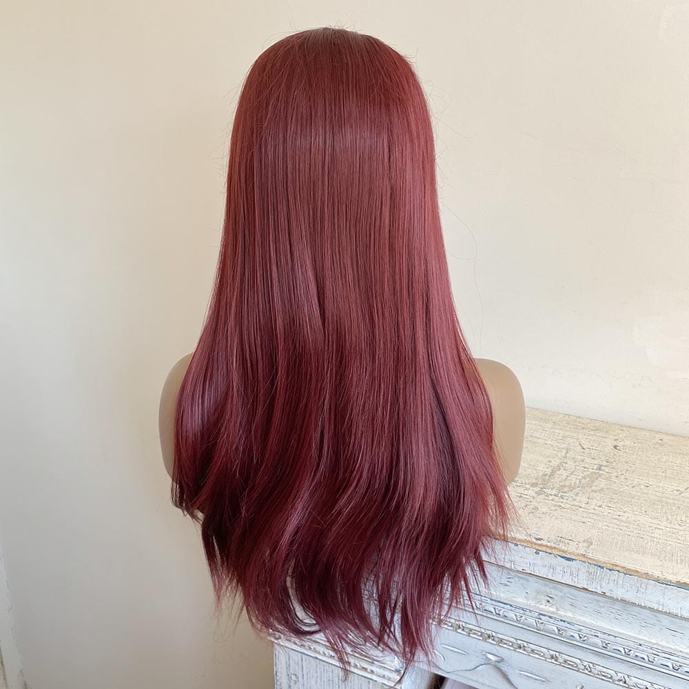 nevermindyrhead Women Lace Front Wig Burgundy Dark Wine Red Long Straight Middle Part