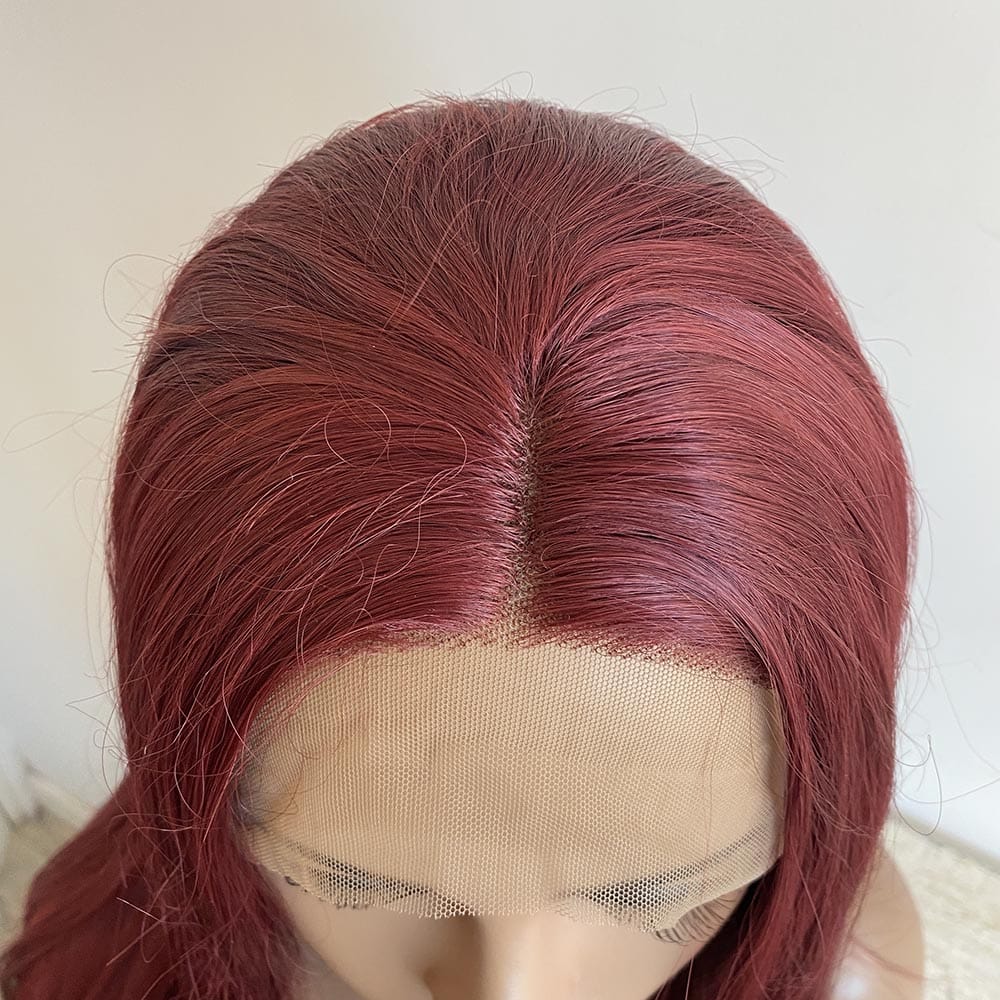 nevermindyrhead Women Lace Front Wig Burgundy Dark Wine Red Long Straight Middle Part