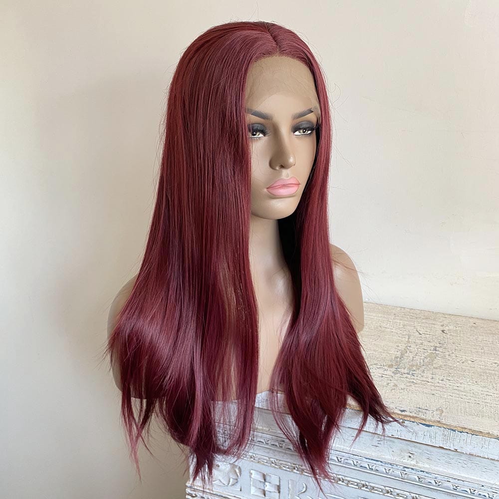 nevermindyrhead Women Lace Front Wig Burgundy Dark Wine Red Long Straight Middle Part