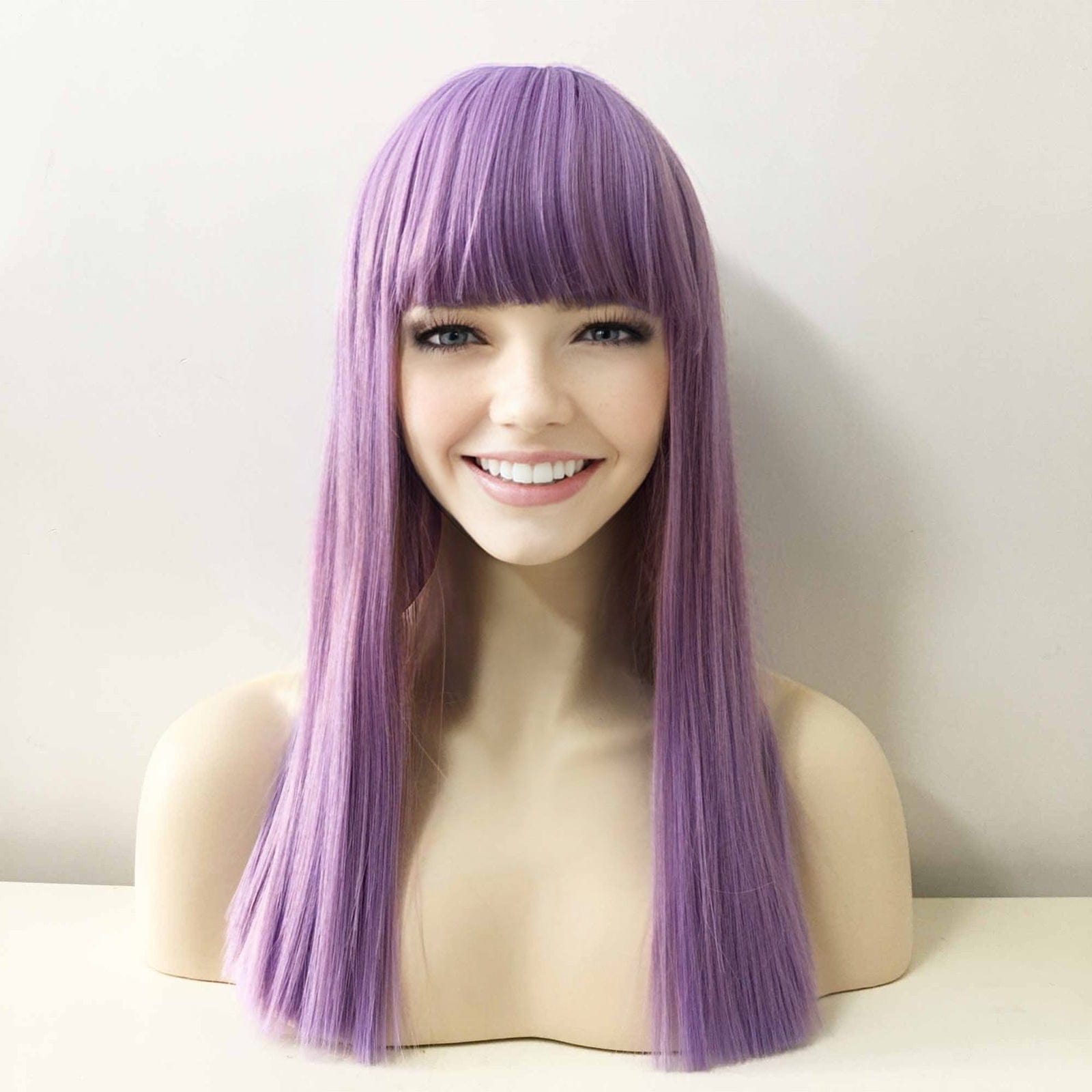 nevermindyrhead Women Lavender Purple Thick Bangs Long Straight Blunt Cut Wig