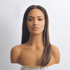 Women Natural Black Bronze Highlight Human Hair Lace Front Wig Long Straight Hair Middle Part 16 Inch