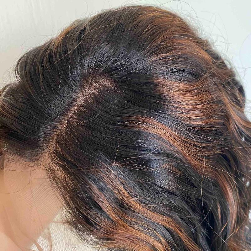 nevermindyrhead Women Natural Black Brown Highlight Real Human Hair 13 X 6 Lace Front Curly Side Part Wig