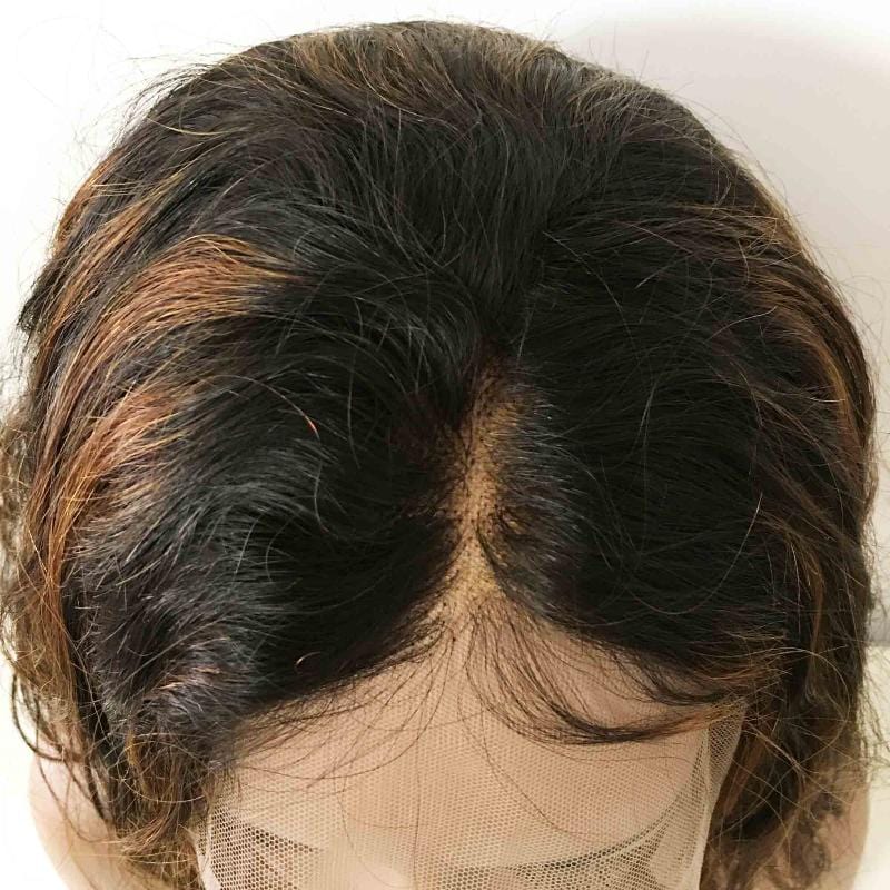 nevermindyrhead Women Natural Black Brown Highlight Real Human Hair 13 X 6 Lace Front Curly Side Part Wig