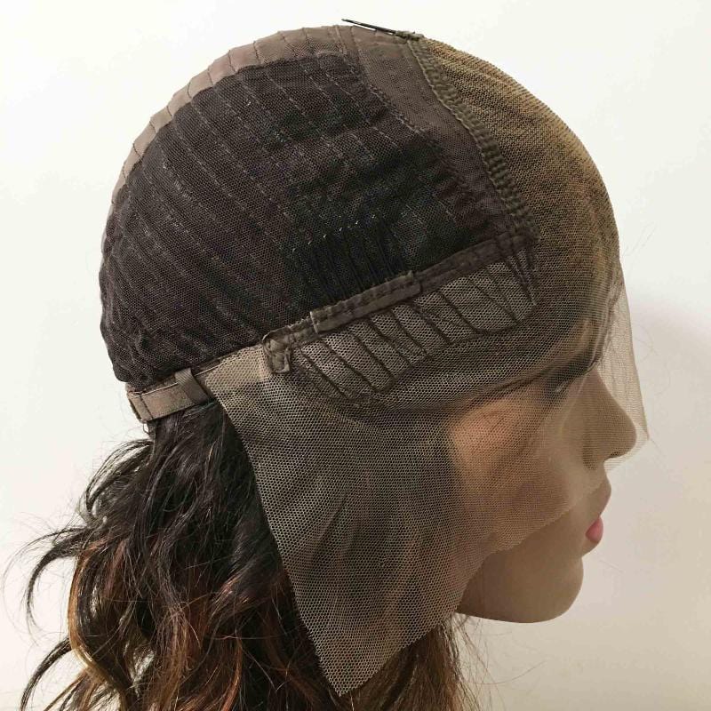 nevermindyrhead Women Natural Black Brown Highlight Real Human Hair 13 X 6 Lace Front Curly Side Part Wig
