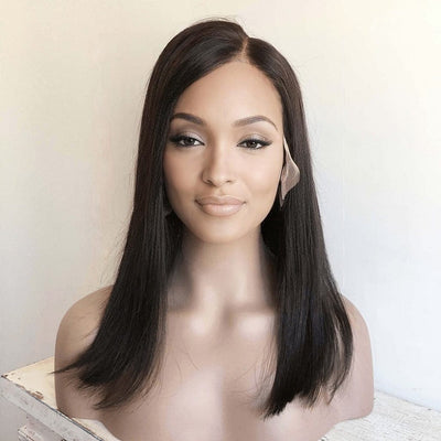 Women Natural Black Human Hair 13X6 Lace Front Wig Long Straight Hair Side Part