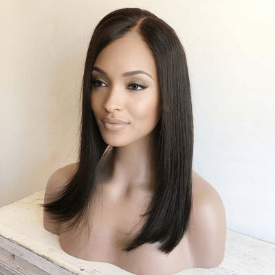 Women Natural Black Human Hair 13X6 Lace Front Wig Long Straight Hair Side Part