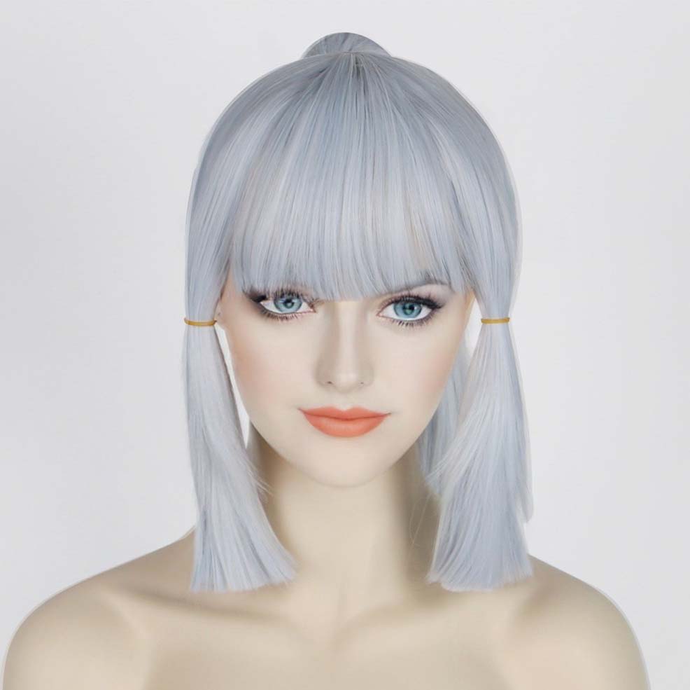 nevermindyrhead Women Ombre Greyish Blue Long Straight Layers Top Ponytail Japanese Princess Style Cosplay Wig
