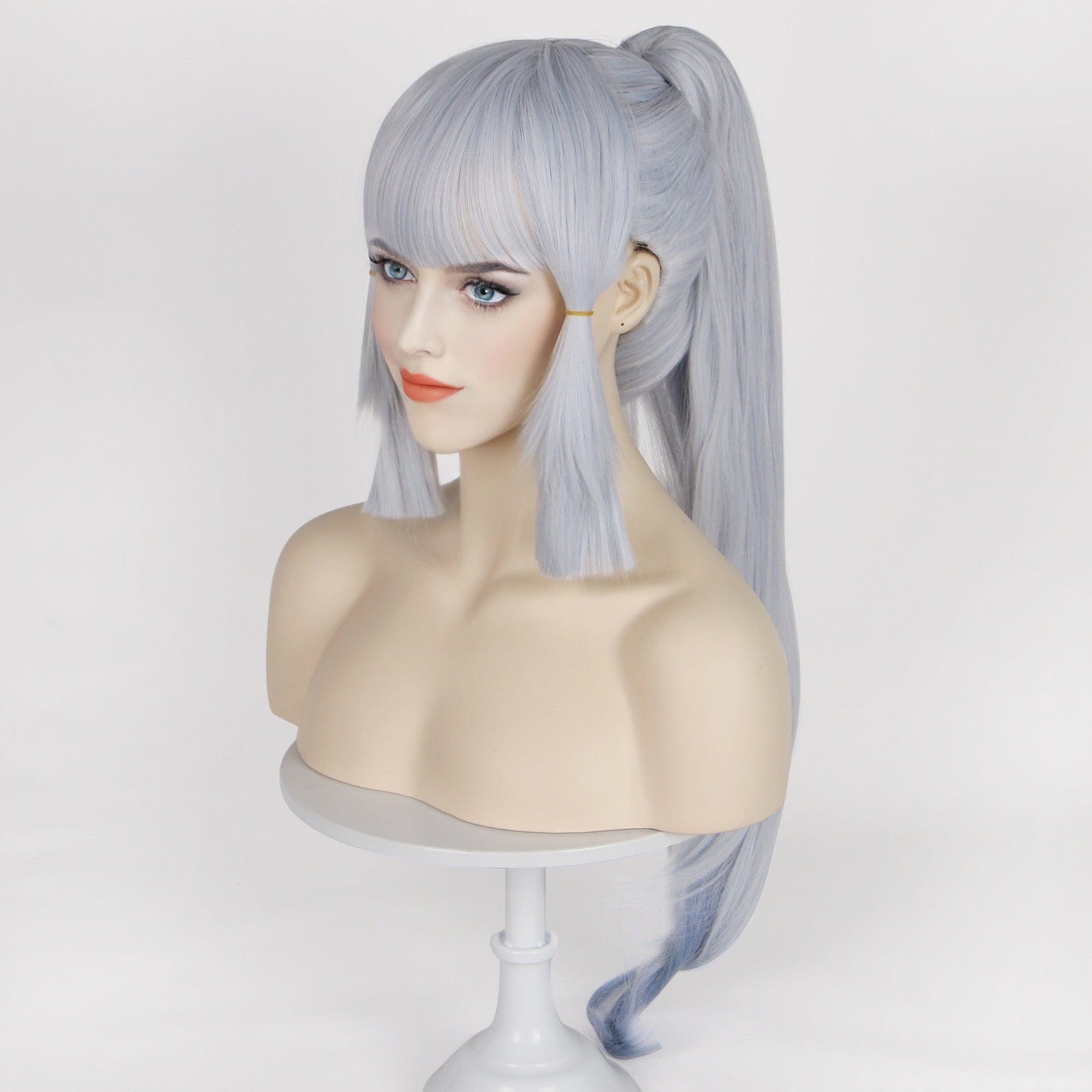 nevermindyrhead Women Ombre Greyish Blue Long Straight Layers Top Ponytail Japanese Princess Style Cosplay Wig