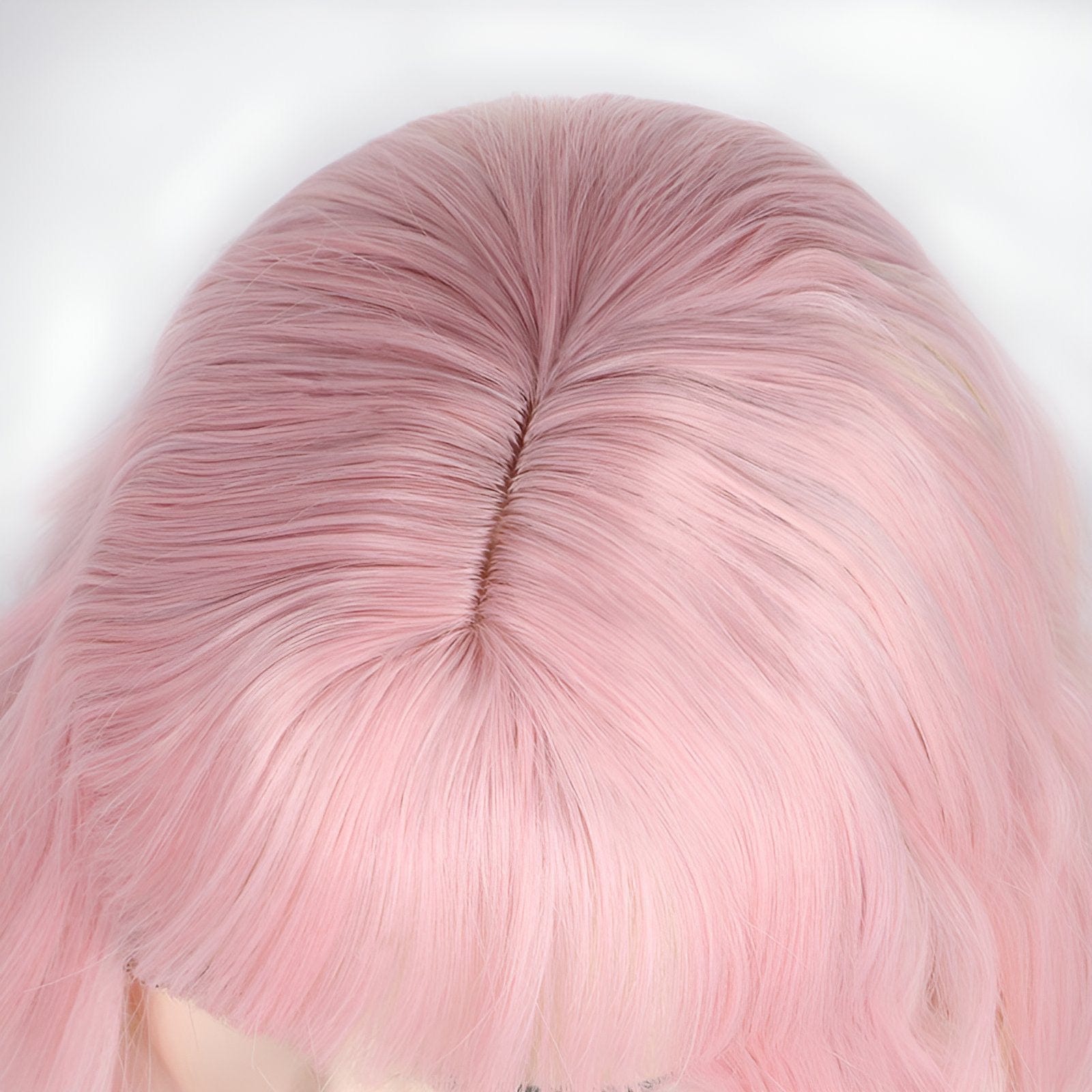 nevermindyrhead Women Pink Short Wavy Fringe Air Bangs Lolita Bob Wig With Yellow Highlight