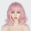 Women Pink Short Wavy Fringe Air Bangs Lolita Bob Wig With Yellow Base