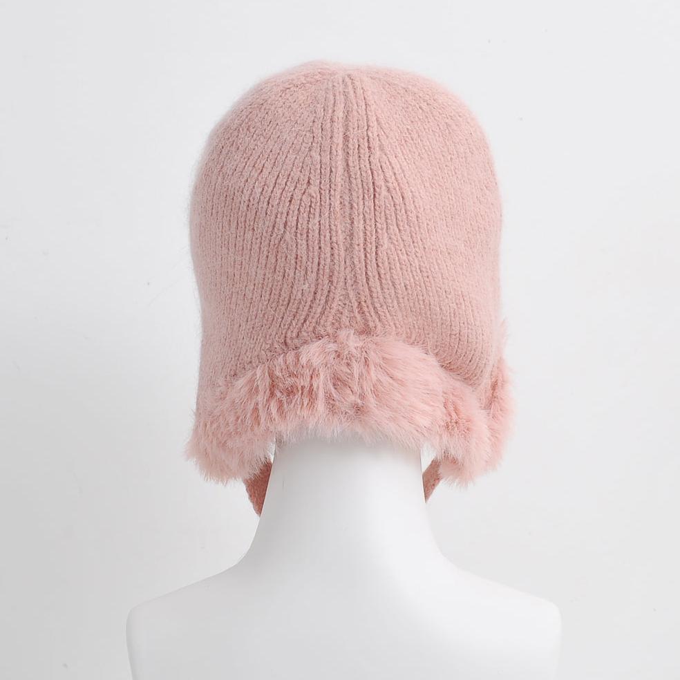 nevermindyrhead Women Pink Trapper Beanie Warm Winter Hat With String And Faux Fur