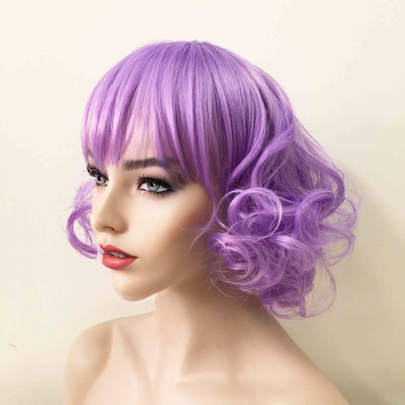 nevermindyrhead Women Purple Short Curly Fringe Bangs Lolita Wig