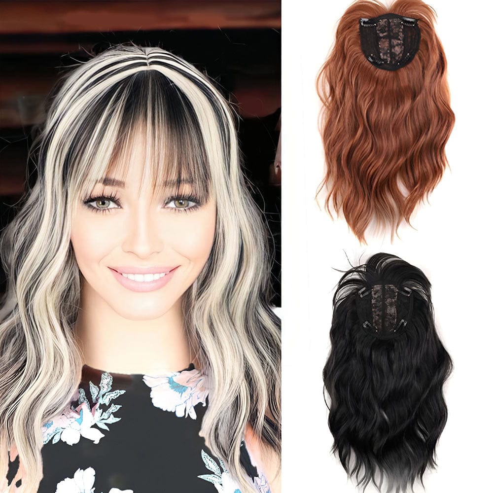 nevermindyrhead Women Salt And Pepper Ombre Hair Toppers 14 Inches Clip In Hairpiece with Bangs Hair Toppers for Thinning Hair