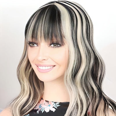 Women Salt And Pepper Ombre Hair Toppers 14 Inches Clip In Hairpiece with Bangs Hair Toupee for Thinning Hair