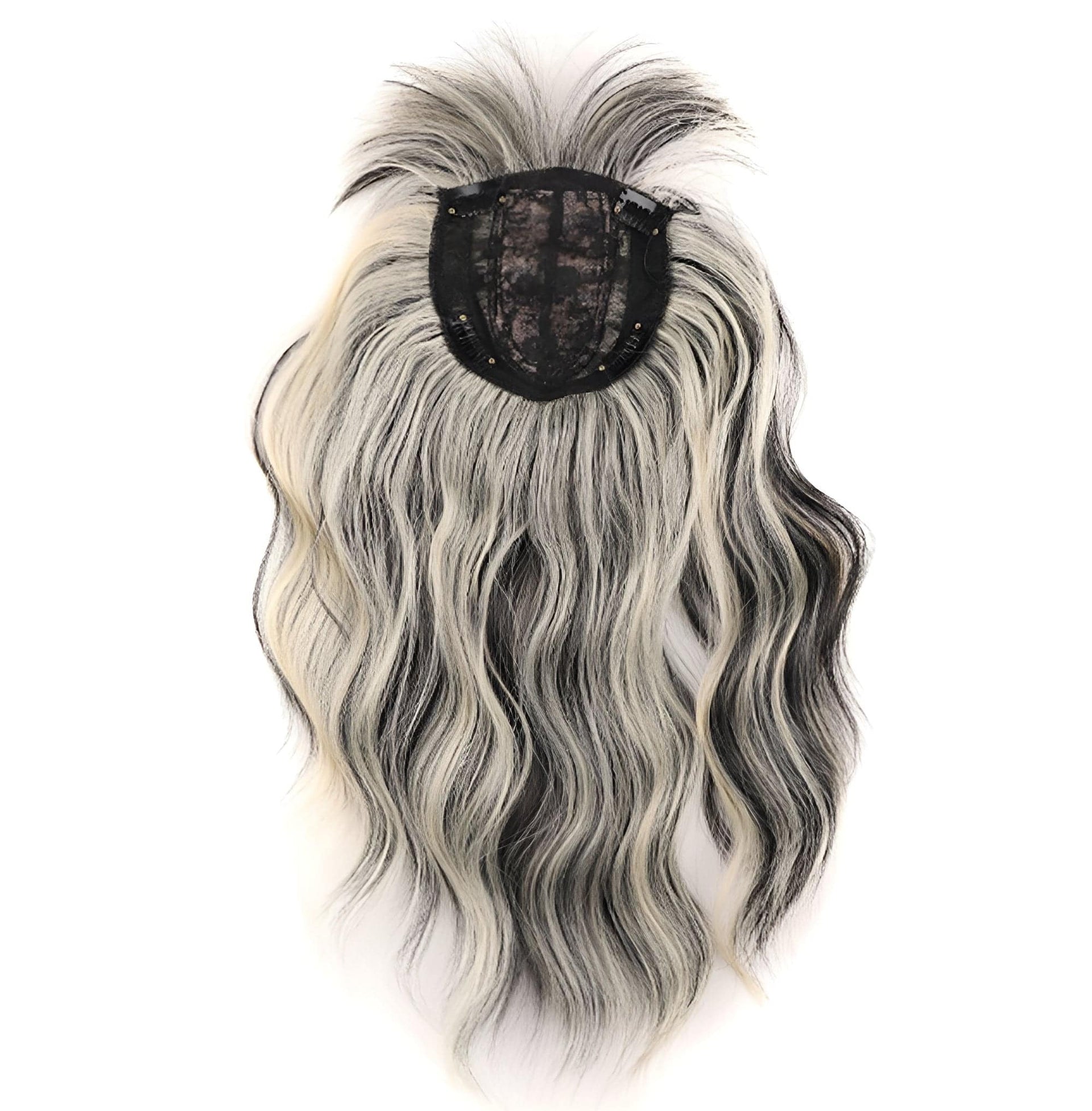 nevermindyrhead Women Salt And Pepper Ombre Hair Toppers 14 Inches Clip In Hairpiece with Bangs Hair Toppers for Thinning Hair