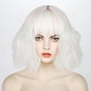 Women Snow White Wavy Fluffy Short Bob Fringe Bangs Wig
