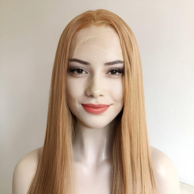 Women Strawberry Blonde Lace Front Wig Middle Part Long Straight Hair