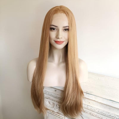 Women Strawberry Blonde Lace Front Wig Middle Part Long Straight Hair