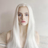 Women White Lace Front Long Straight Widow's Peak Hairline Slicked Back Hair Wig