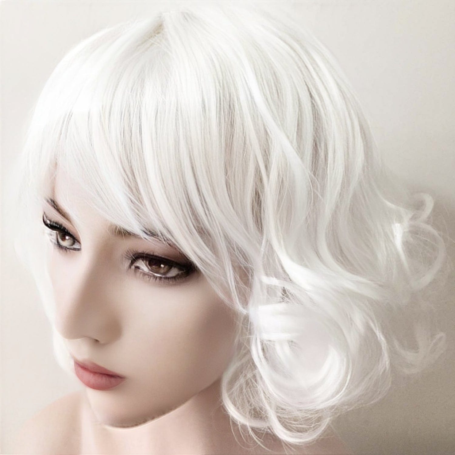 nevermindyrhead Women White Short Curly Fringe Bangs Lolita Wig