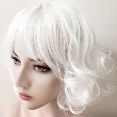 Women White Short Curly Fringe Bangs Lolita Wig