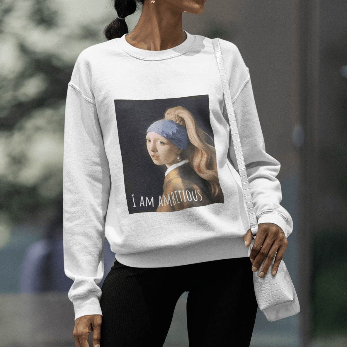 Printify Girl with a Pearl Earring Unisex Crewneck Sweatshirt, Johannes Vermeer Painting T-shirt, Famous Portrait Artwork Print Shirt