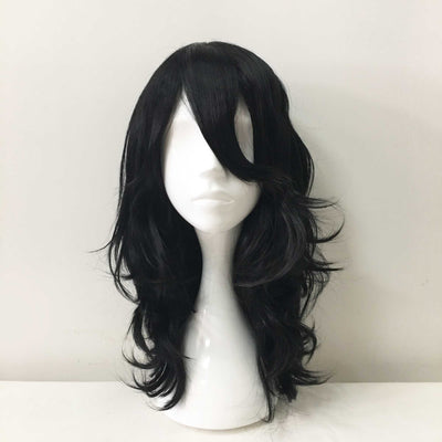Men Black Long Curly Side Swept Bangs Layered Thick Cosplay Wig