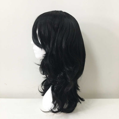 Men Black Long Curly Side Swept Bangs Layered Thick Cosplay Wig
