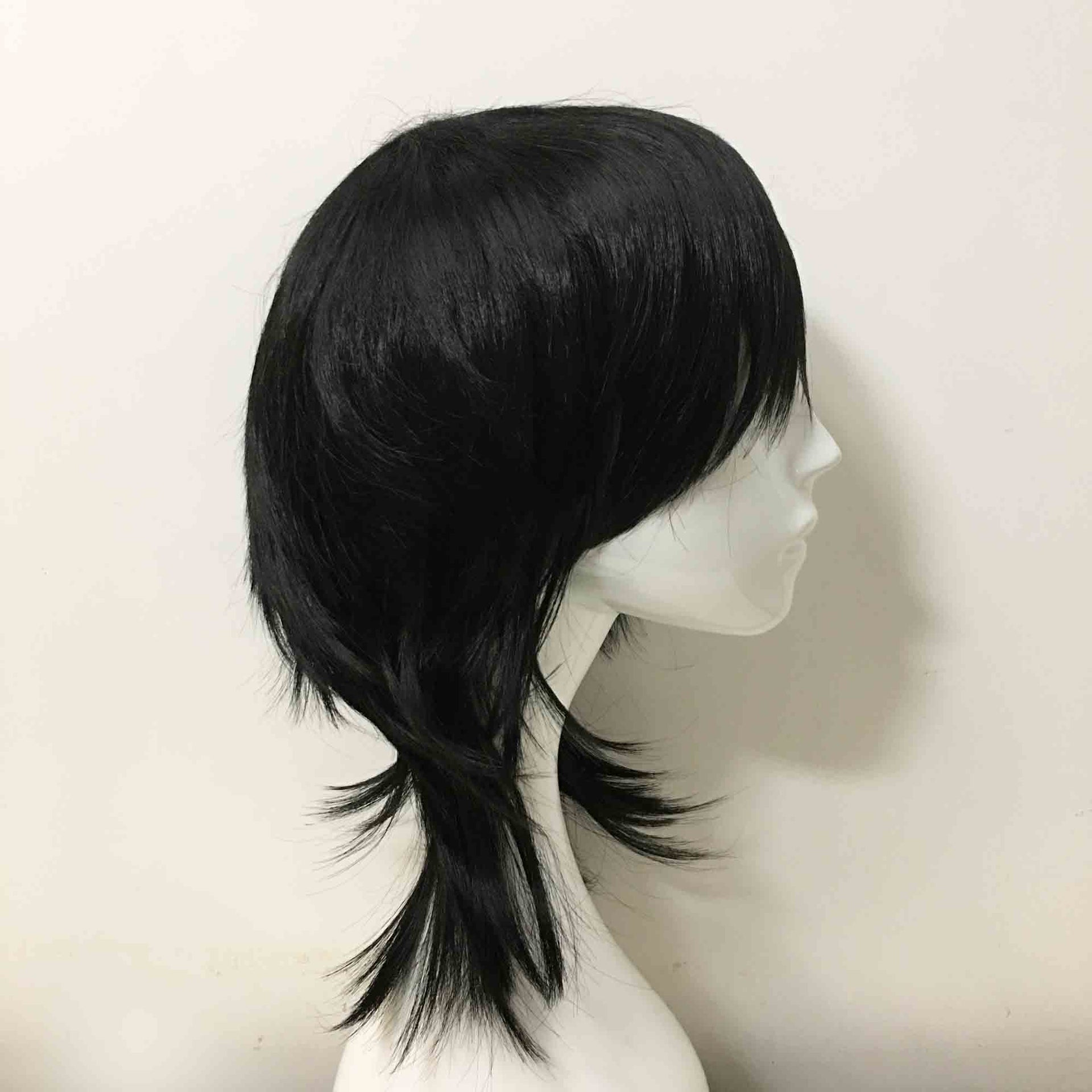 nevermindyrhead Men Black Long Straight Fringe Bangs Layered Mullet Cosplay Wig