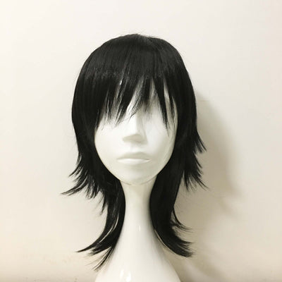 Men Black Long Straight Fringe Bangs Layered Mullet Cosplay Wig