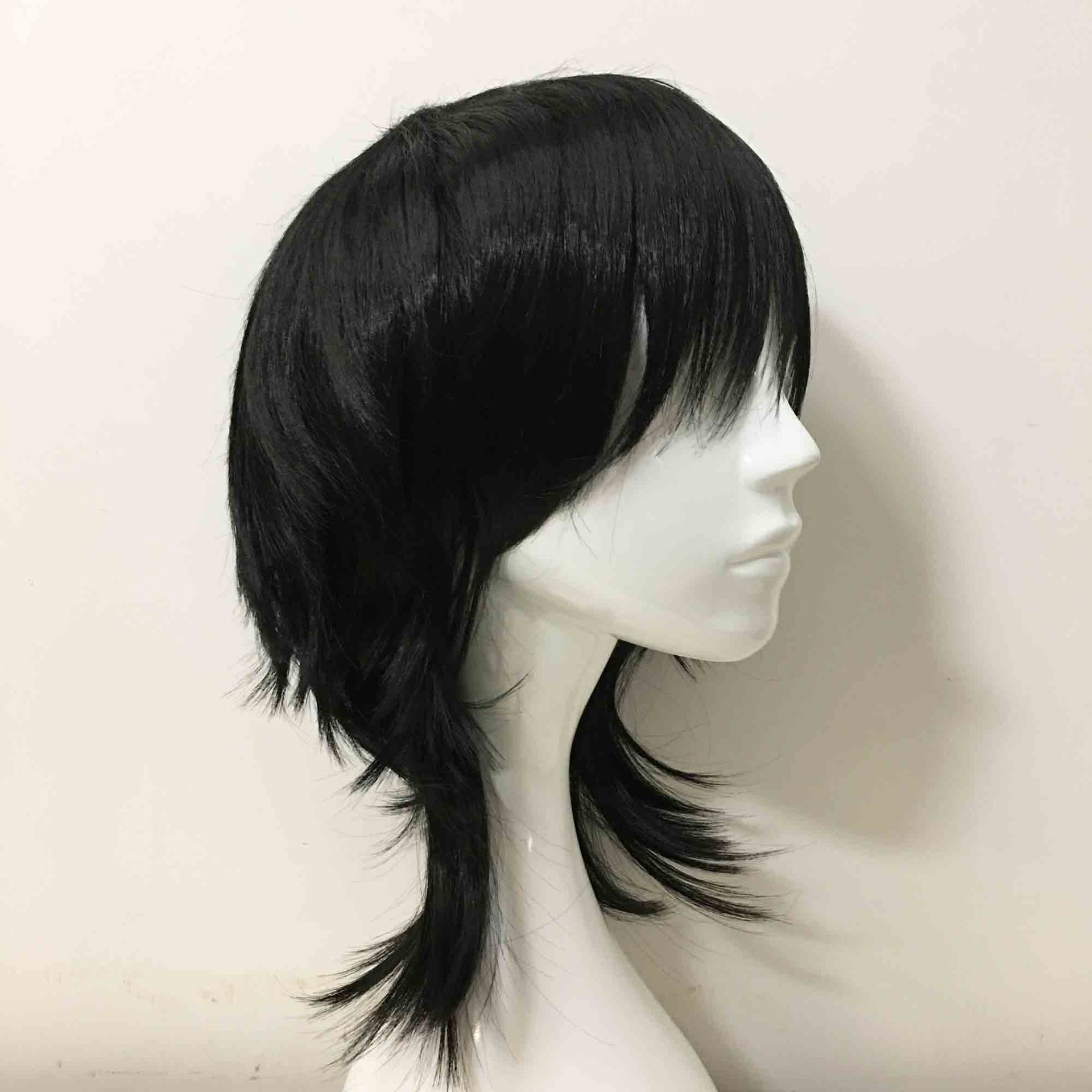 nevermindyrhead Men Black Long Straight Fringe Bangs Layered Mullet Cosplay Wig