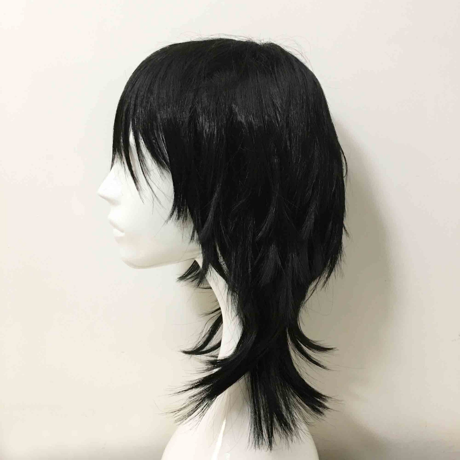 nevermindyrhead Men Black Long Straight Fringe Bangs Layered Mullet Cosplay Wig